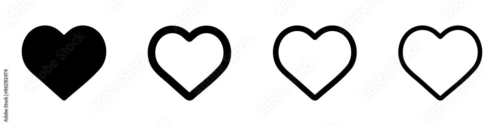 Heart lined and filled flat vector icons set Heart lined and filled flat vector icons set