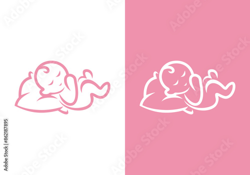 Baby care logo design vector in simple line style - happy baby and mother logo of children's shop and baby care center	