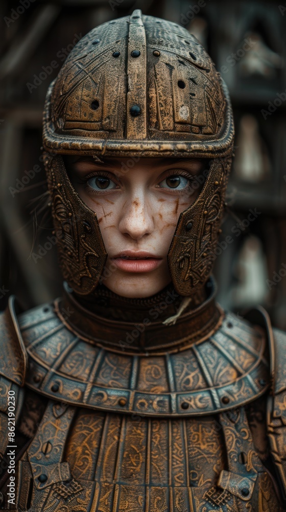 Obraz premium Mysterious warrior in ornate helmet
