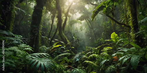 Ecology lush rainforest vibrant jungle environment greenery biodiversity © Intrepid Art