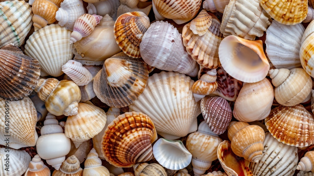 Assortment of seashells and shells Assortment of seashells and shells