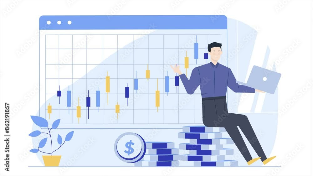 a man using laptop to invest business animated illustration video a man using laptop to invest business animated illustration video