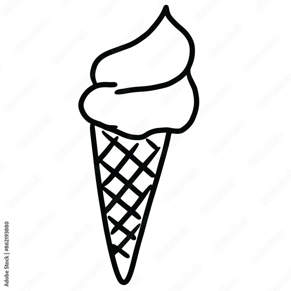 Hand drawn ice cream cone outline for sweet dessert, cafe, restaurant, menu, recipe, snack, lunch, cute patches, shirt print, logo, icon, plush toy, doll, sticker, colouring book, food, tattoo, art Hand drawn ice cream cone outline for sweet dessert, cafe, restaurant, menu, recipe, snack, lunch, cute patches, shirt print, logo, icon, plush toy, doll, sticker, colouring book, food, tattoo, art