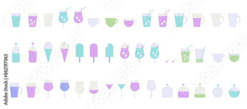 シンプルなカフェ・喫茶店モチーフのアイコンセット　飲み物