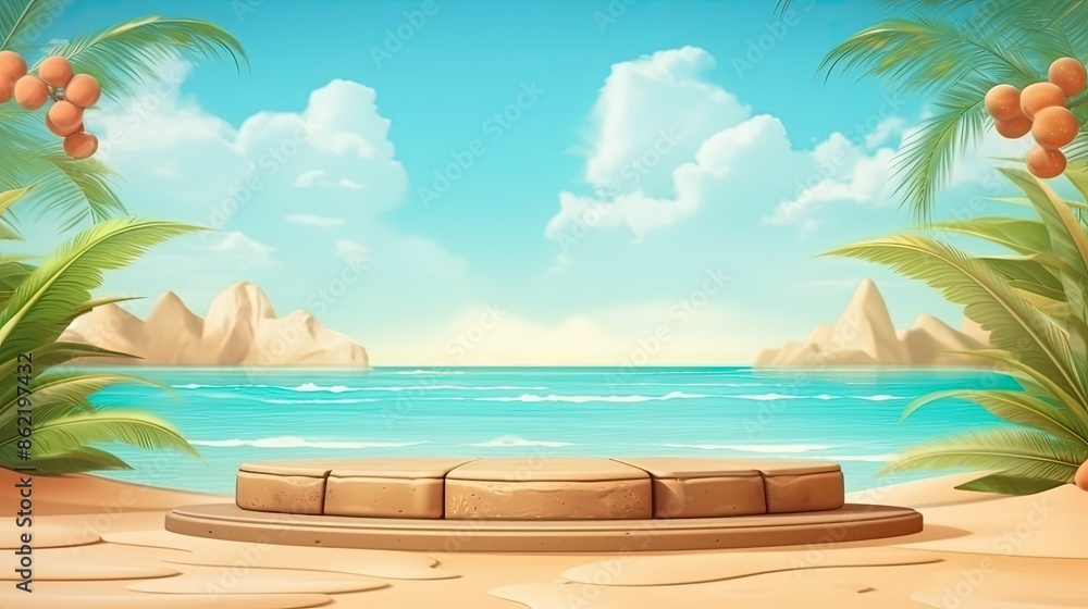 Obraz premium Summer sand and tropical sea background with empty podium