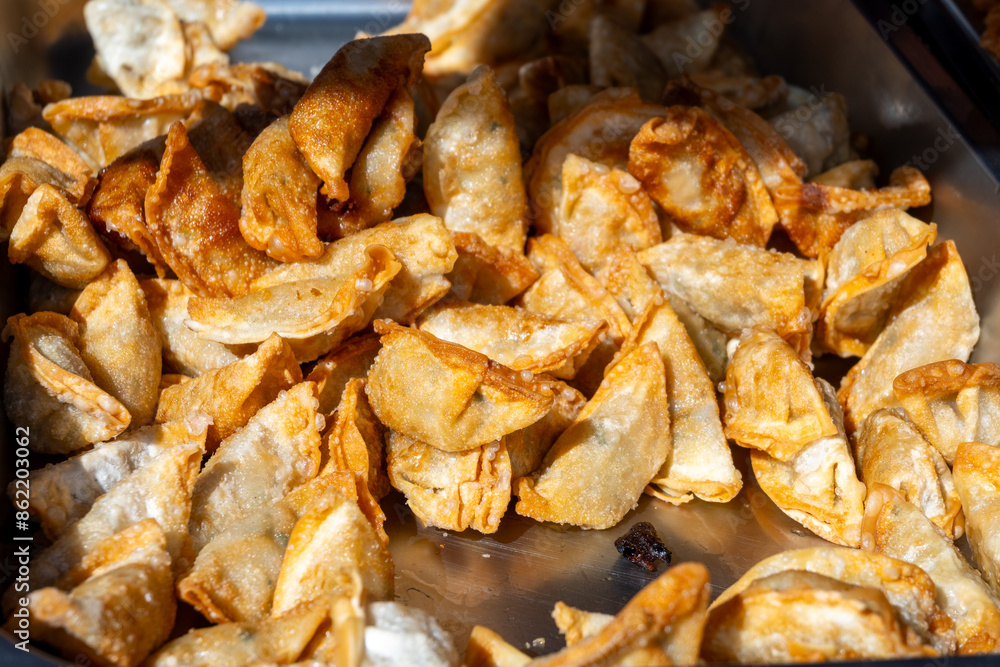 Asian food, fried in oil filled vegetarian dumplings Asian food, fried in oil filled vegetarian dumplings
