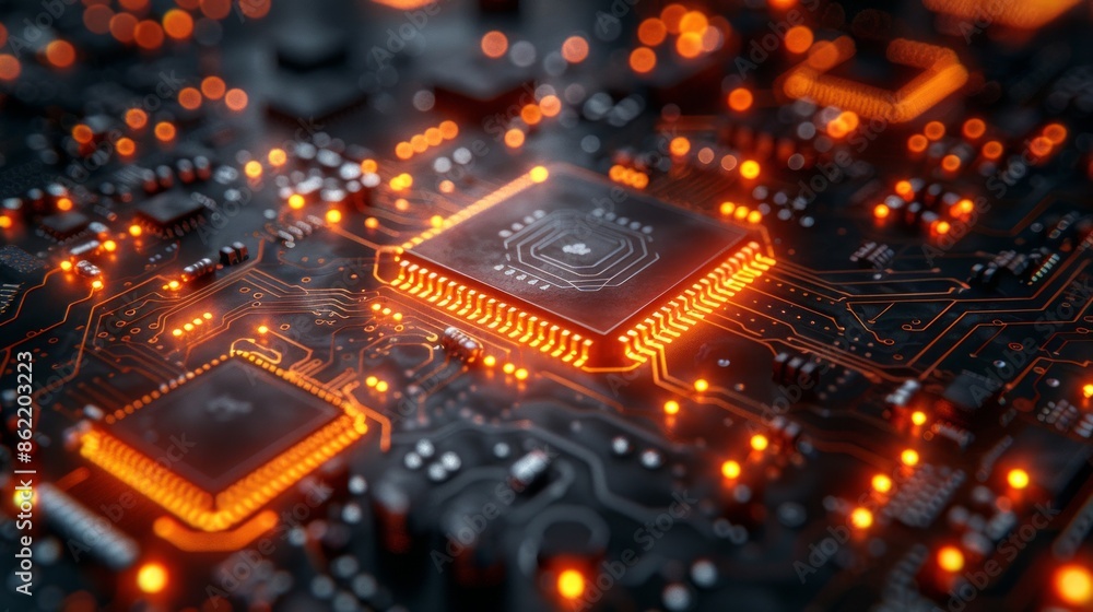 Closeup of a Glowing CPU on a Motherboard Closeup of a Glowing CPU on a Motherboard