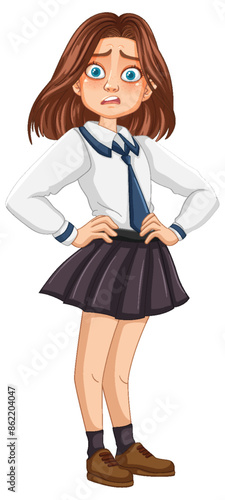 A concerned girl in school attire