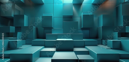 Abstract Teal Cube Wall Pattern