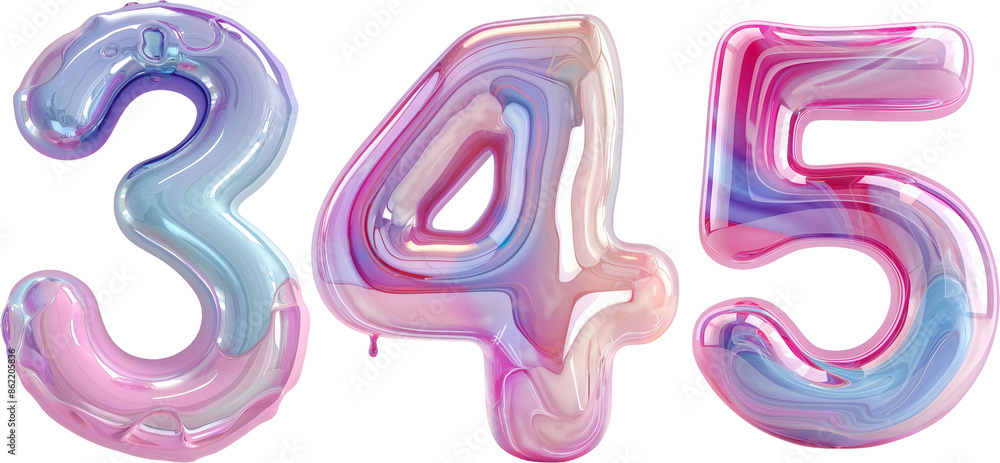 Liquid 3d font 3,4,5 number isolated on white background Liquid 3d font 3,4,5 number isolated on white background