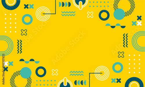 Modern abstract background with memphis elements in yellow and retro themed posters banners and website landing pages.