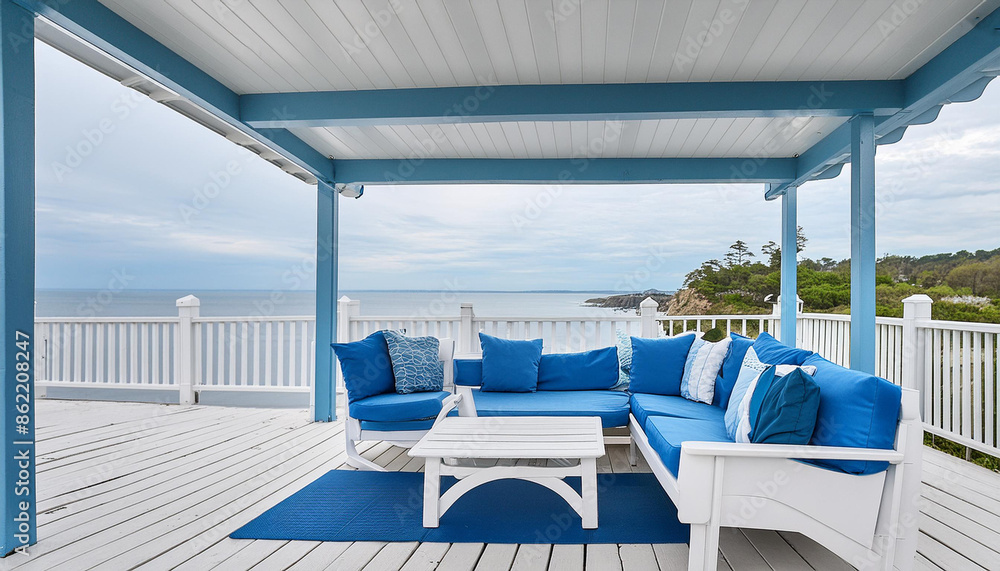 Fototapeta premium deck, sea, beach, chair, ocean, table, sky, summer, vacation, water, view, pool, balcony, resort, luxury, terrace, restaurant, furniture, relax, deck, tropical, hotel, sand, sun