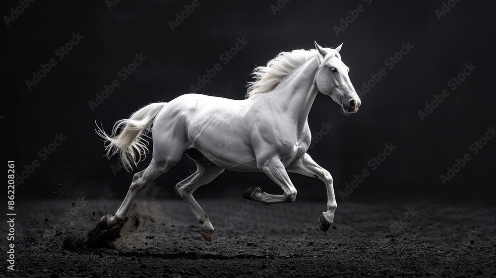 White Horse Running in Black and White White Horse Running in Black and White