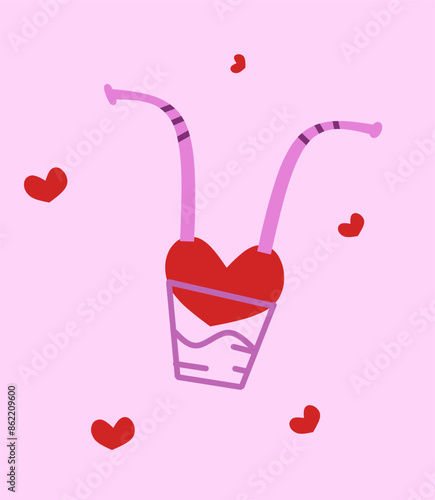 vector heart shaped drink and straw