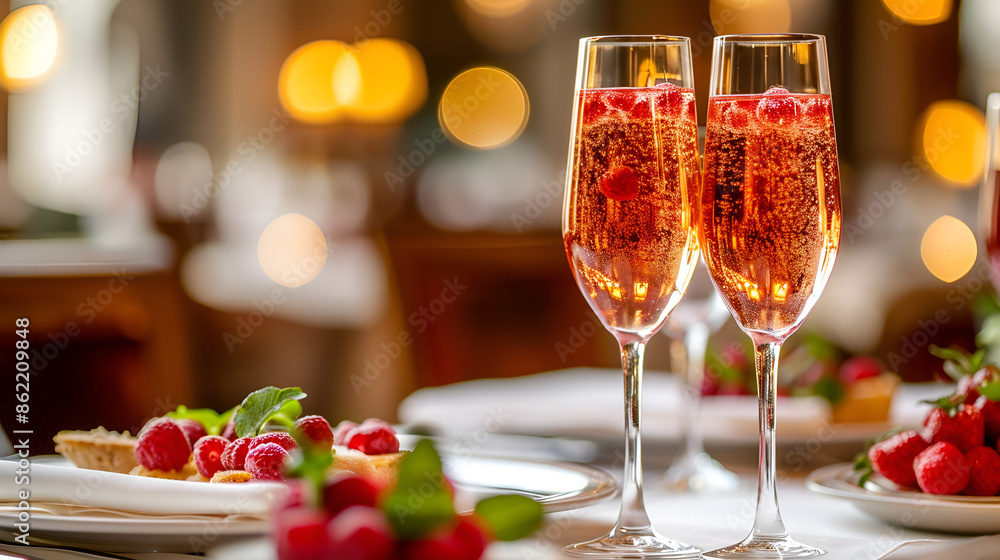 Glasses of champagne with baries Glasses of champagne with baries