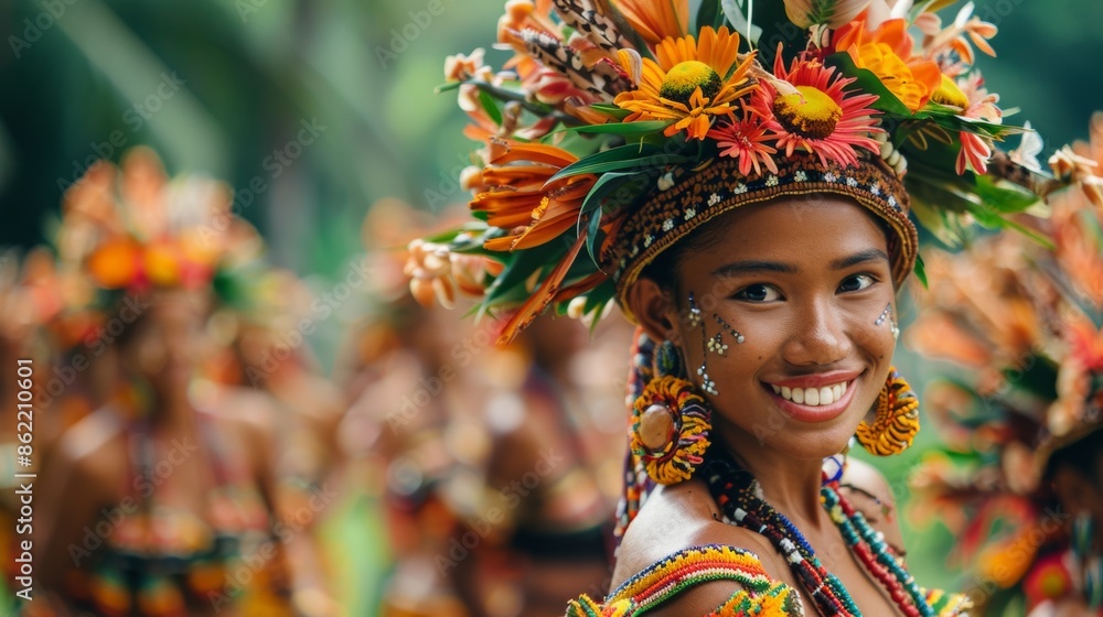 Fototapeta premium Pendet Dance Performance with Flowers 