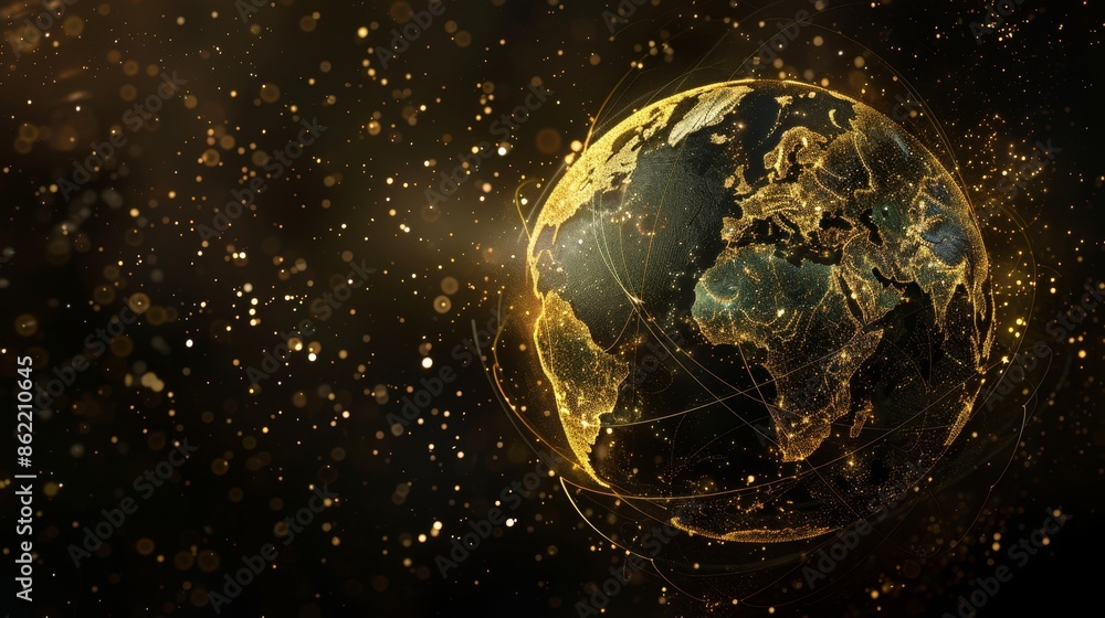 Obraz premium Golden Earth Globe with Sparkles - Digital Art