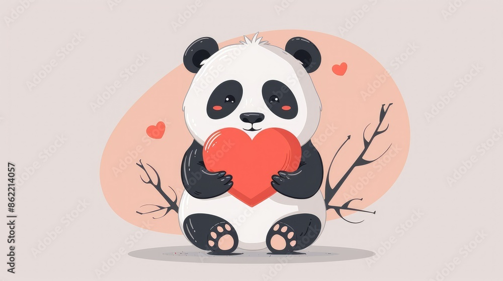Naklejka premium Panda Love Vector Icon Illustration. Animal And Big Heart Icon Concept Isolated Premium Vector. Flat Cartoon Style AI generated