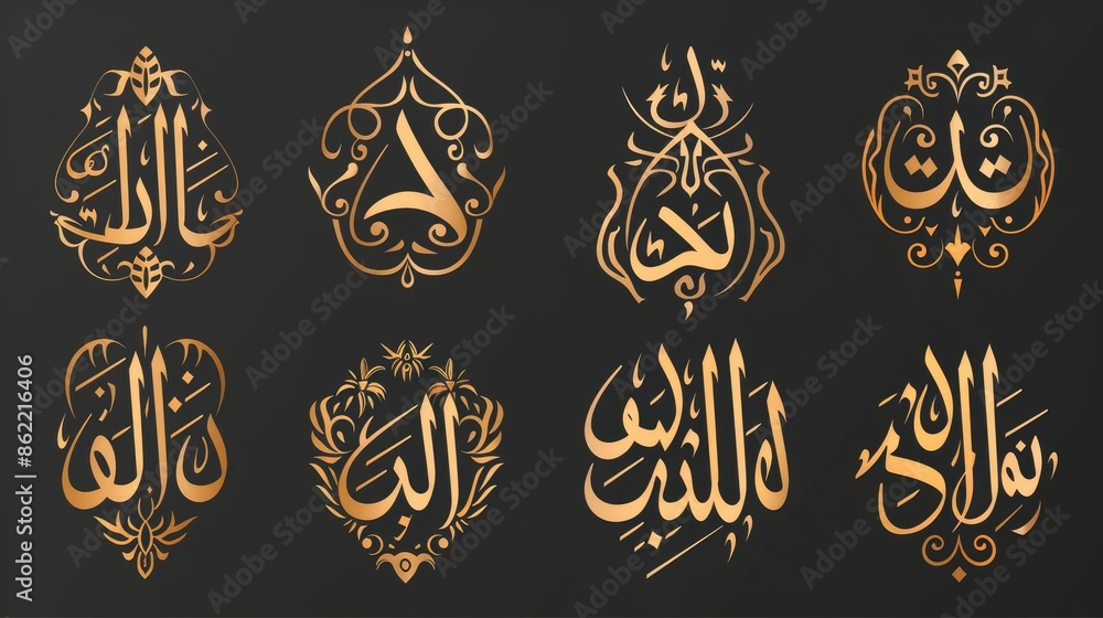 Set of Eid Adha Mubarak in Arabic calligraphy, design element on a transparent background. AI generated Set of Eid Adha Mubarak in Arabic calligraphy, design element on a transparent background. AI generated