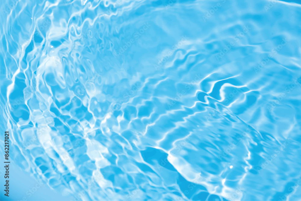 Obraz premium Blue water with ripples on the surface. Defocus blurred transparent blue colored clear calm water surface texture with splashes and bubbles. Water waves with shining pattern texture background.
