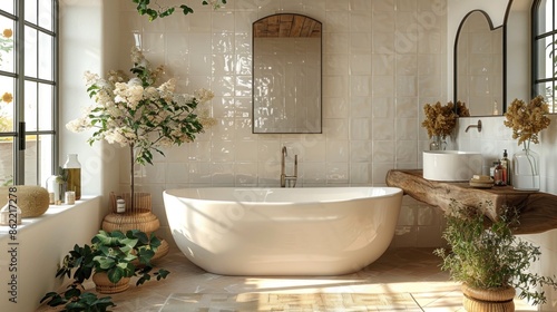Crisp white tiles with a simple, interlocking pattern