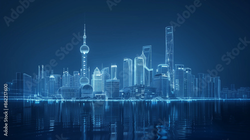 Digital city skyline of Shanghai