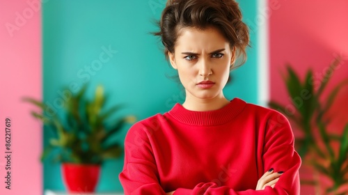 A person standing with arms crossed, eyes glaring and brows furrowed, clearly expressing anger.
