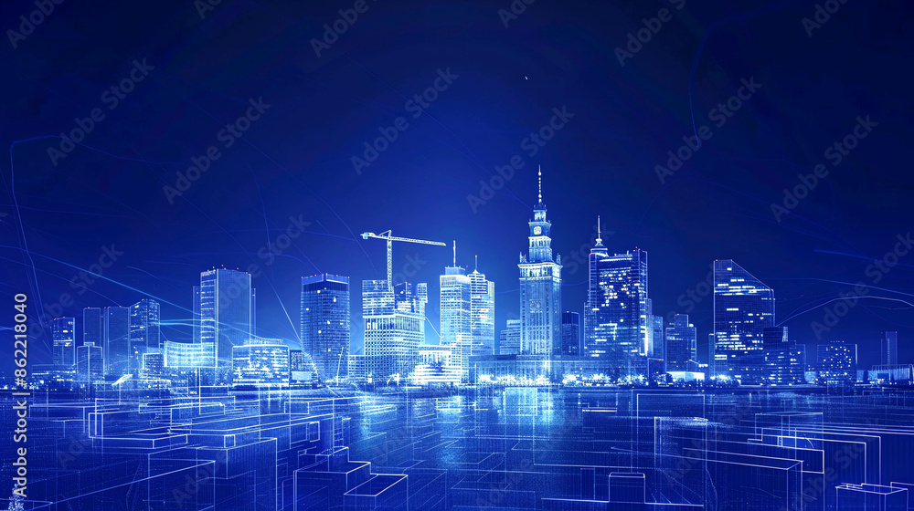 Obraz premium Digital city skyline of Warsaw