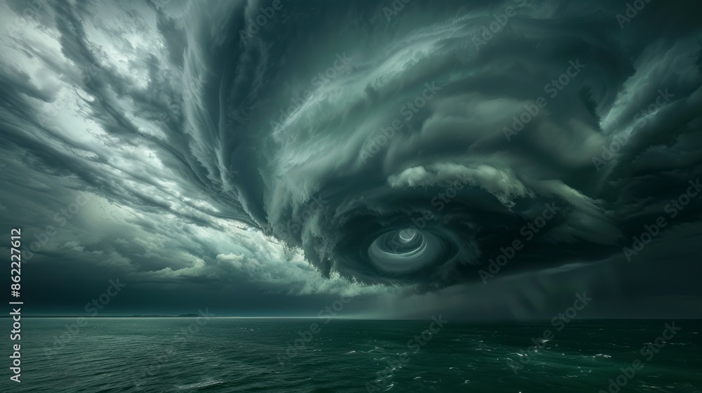 Fototapeta premium Dynamic cloud formations swirling in a storm vortex, illustrating the intensity and beauty of natural weather patterns.