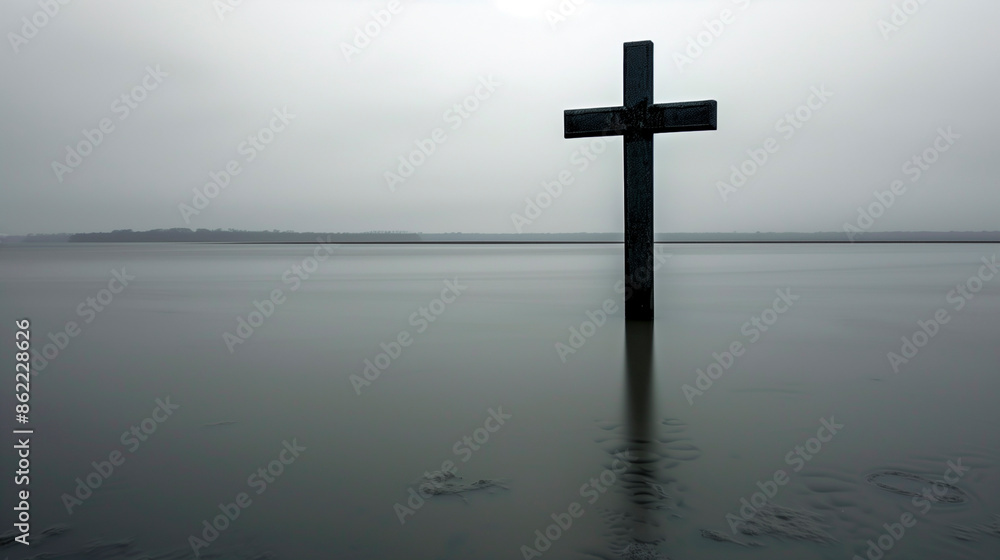 Lone cross over still water. Lone cross over still water.
