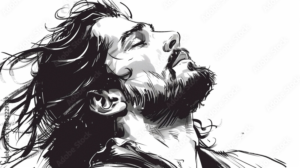 Sketch of Jesus Christ on white background with copy space Sketch of Jesus Christ on white background with copy space