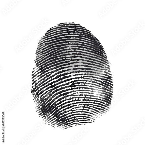 A black and white fingerprint is shown on a white background photo