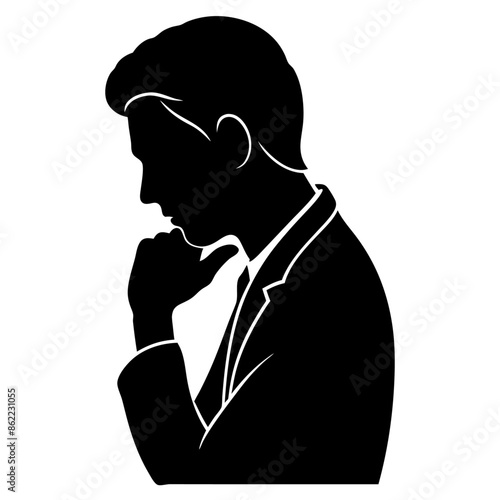 A man Thinking vector silhouette, silhouette, black color, tension man, white background (14)