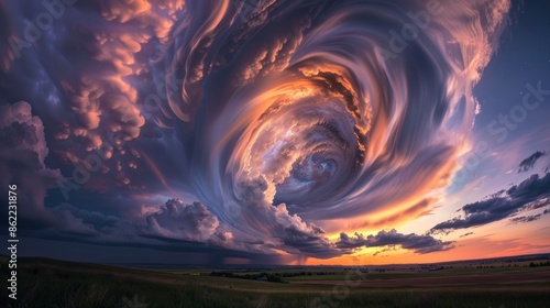 Cloud vortex created by a powerful storm, displaying nature's force.