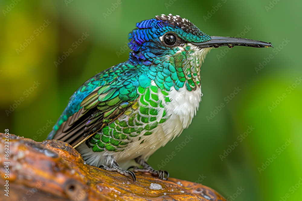 Obraz premium Violet-crowned Woodnymph in a cloud forest setting, native to Nicaragua