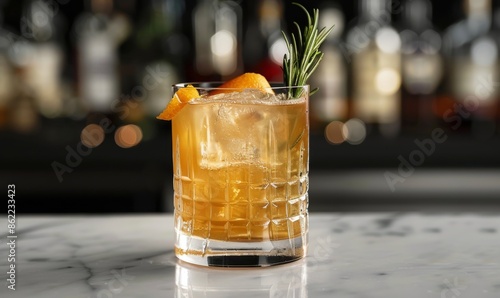 Crystal Glass Filled With Icy Orange Cocktail on Bar Counter