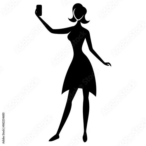 A Woman Taking selfie vector silhouette, smart stylish girl vector silhouette (8)