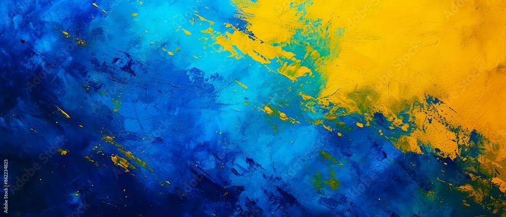 Obraz premium An abstract painting of blue and yellow.