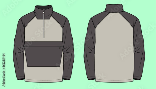  Mens activewear funnel neck jacket fashion flat sketch