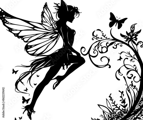 Hand drawn fairy silhouette illustration