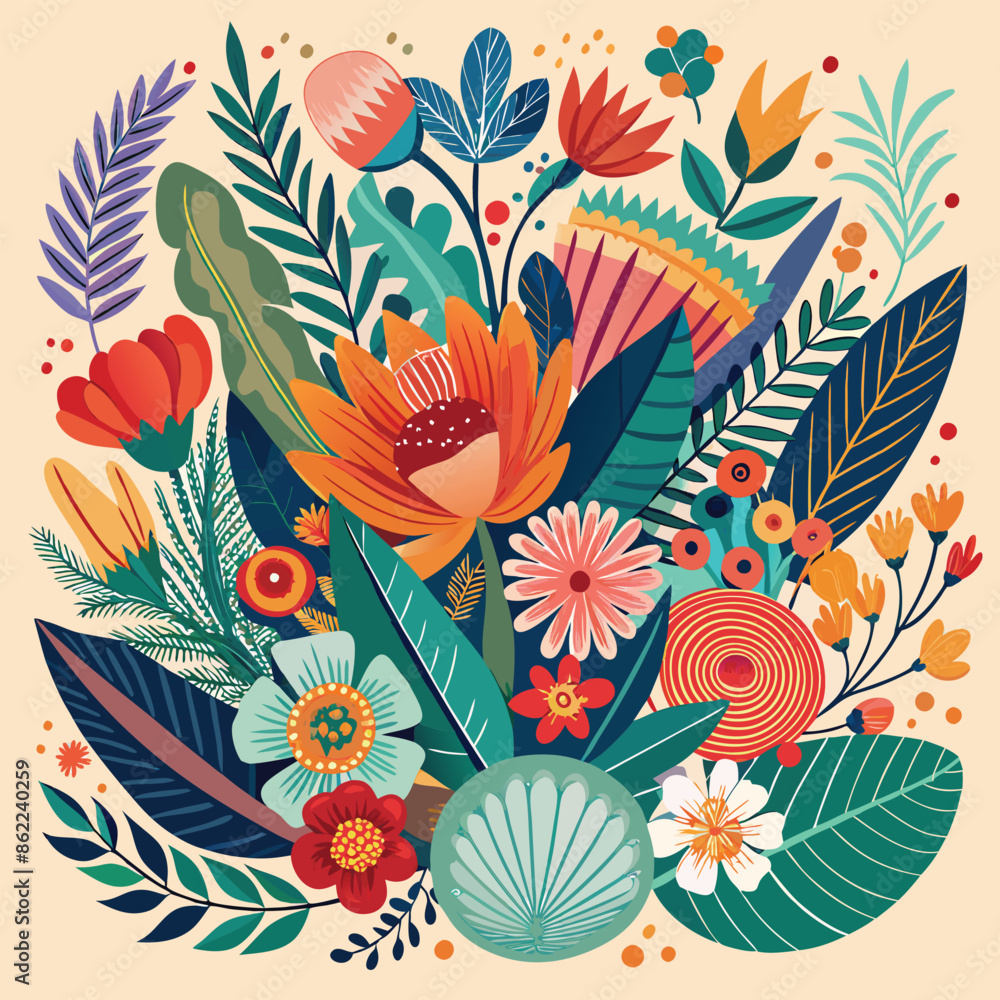 Fototapeta Seamless floral botanical background