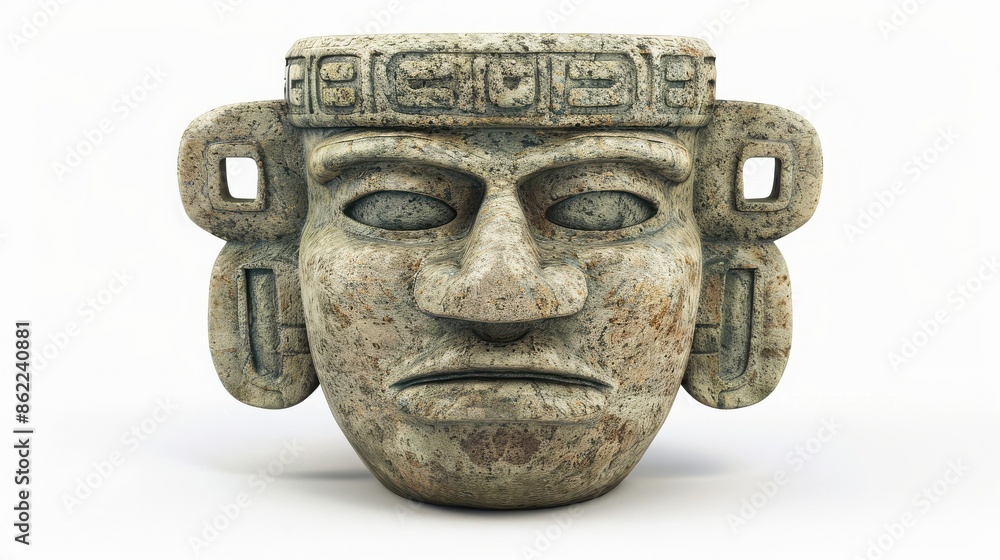 Ancient stone sculpture of a face. Intricate carvings on a gray textured surface, representing historical art and cultural heritage. Ancient stone sculpture of a face. Intricate carvings on a gray textured surface, representing historical art and cultural heritage.