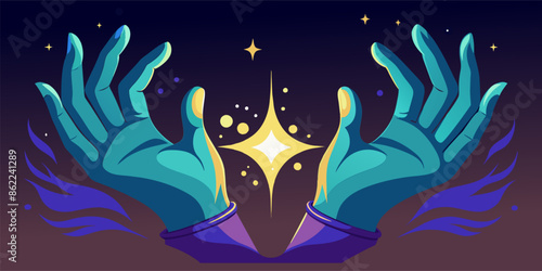 A magical hand on black background 