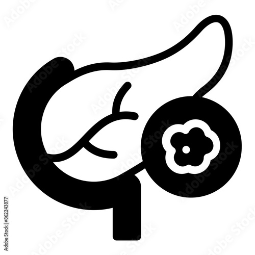 pancreatic cancer with tumor icon line black fill. disease symbol for medical modern vector
