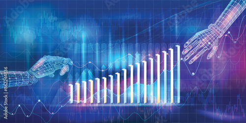 Analysis of financial market and stock market data, stock charts, and investment concepts.