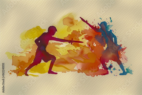 Bible watercolor illustration. Old Testament. Cain slaying Abel. Genesis

