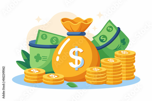 Moneybag and coins