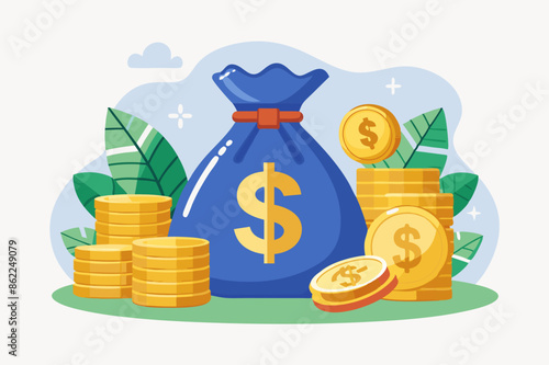 Moneybag and coins
