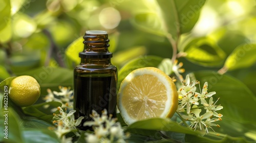 Citral Lemon scented terpenoid mix in plant essential oils used in perfumery photo