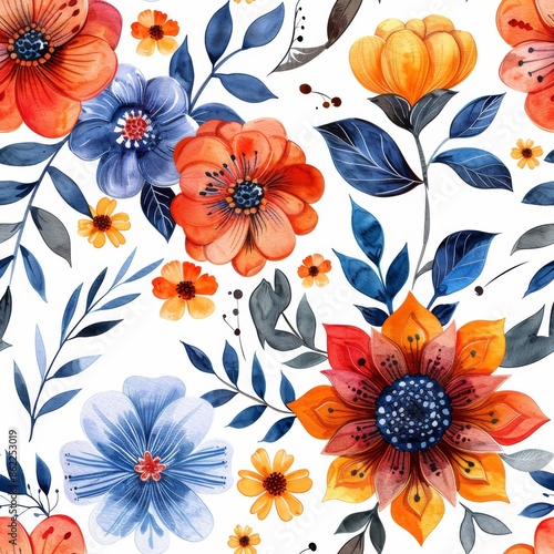 Floral Mandalas, seamless pattern, small scale pattern, watercolor, clean illustration, white background 